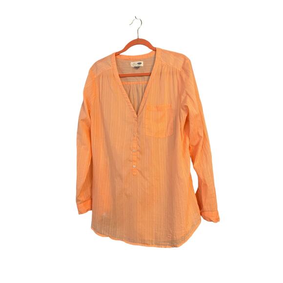 Old Navy Orange Swifty 3/4 Sleeve Blouse Top Shirt Large 100% Cotton  Coastal - Picture 5 of 5